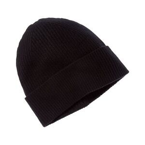Amicale Cashmere Cuffed Rib Knit Cashmere Hat, Black